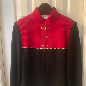 St. John Black Red Gold Full Zip Cardigan Sweater Sz8